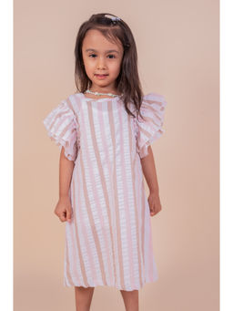 Snuggly Monkey - Girls Pink Stripes Seersucker Dress