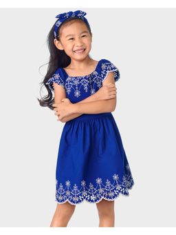 Gymboree - Girls Blue Belle Mommy Me Short Flutter Sleeve Eyelet Poplin Woven Dress