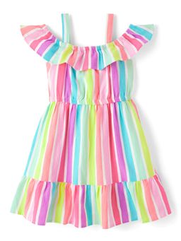 Gymboree - Girls Rainbow Stripes Linen Blend Off Shoulder Dress