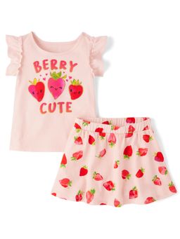 The Children's Place - Girls Pink Graphic Top with Skirt