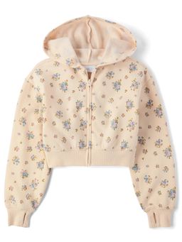The Children's Place - Girls Print Fleece Zip Up Hooded Cream Jacket (7-8 Years)