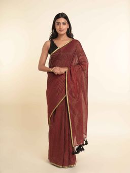 Suta - Rust Stripes Cotton Blend Saree