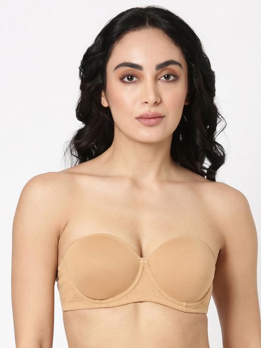 BLOSSOM Seamless Medium Coverage Padded Wired Balconette Bra Strapless Beige