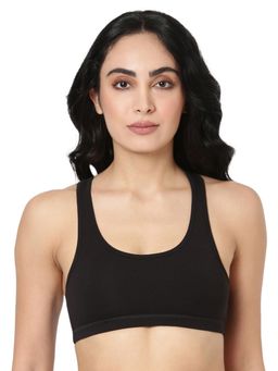 BLOSSOM - Double Layered Racerback Style Wide Strap Slip On Bra Trendy Teen Black