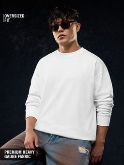 The Souled Store - Solids: Eggshell White Men Oversized Full Sleeve T-Shirts