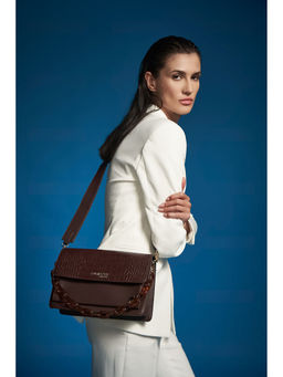 Hamster London - Brown Textured Pu Sling Bag with Detachable Strap