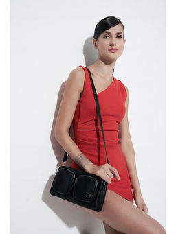 Hamster London - Black Solid Pu Sling Bag with Detachable Strap