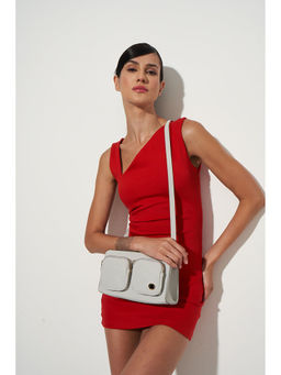 Hamster London - Silver Solid Pu Sling Bag with Detachable Strap