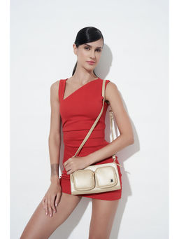 Hamster London - Gold Solid Pu Sling Bag with Detachable Strap