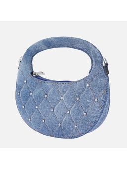 MONADAA - Blue Embellished Polyester Handheld Bag and Detachable Strap