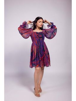 Poppi - Foliage Printed Multi-Color Knee Dress