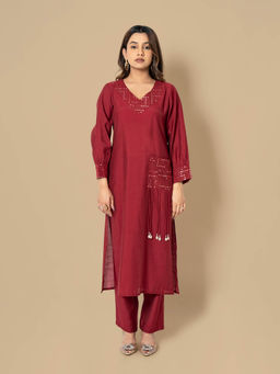 Autumnlane - Maroon Naina Merlot Kurta with Pant (Set of 2)
