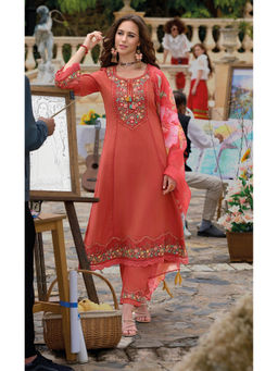 Autumnlane - Tuba Red Pakistani Full Kurta with Pant and Dupatta (Set of 3)