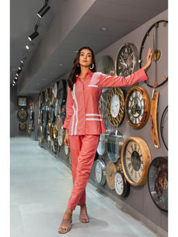 WEAVLLITE - Pink Viscose Rayon Lace Design Co-Ord (Set of 2)