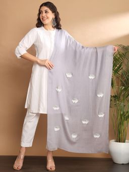 Modarta By Kamakshi - Grey Winter Shawl with White Umbrellas