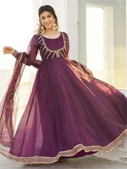Lavanya The Label - Purple Organza Anarkali Set ( Set of 2)