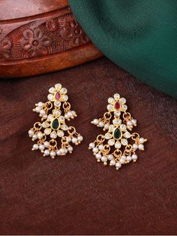 Estele - Gold Plated CZ Scintillating Flower Designer Earrings with Pearls for Women