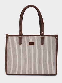 MINI WESST - Lexi Stripped Tote Bag With Detachable Strap - Beige