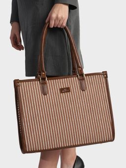 MINI WESST - Lexi Stripped Tote Bag With Detachable Strap - Brown
