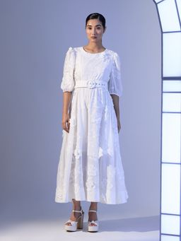 VERO MODA - White Cotton Casual Dress with Belt