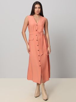VERO MODA - Peach Viscose Casual Dress with Belt