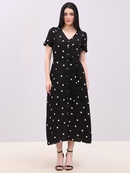VERO MODA - Black Viscose Casual Dress with Belt