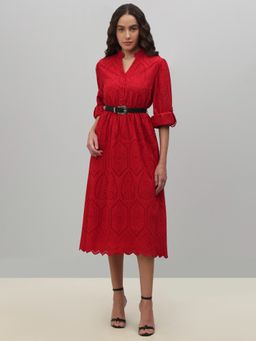 VERO MODA - Red Cotton Casual Dress with Belt