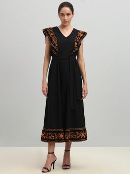VERO MODA - Black Viscose Casual Dress with Belt