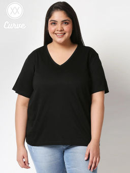 Twenty Dresses by Nykaa Fashion - Curve Black Setting My Own Trend Basics Tshirt