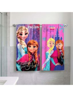 Athom Living - Disney Frozen Sisters Themed Kids Bath Towel, 350 Gsm (Pack Of 2) (M)
