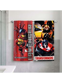 Athom Living - Avengers with Transformer Mixed Themed Bath Towel Kids (Pack Of 2) (M)