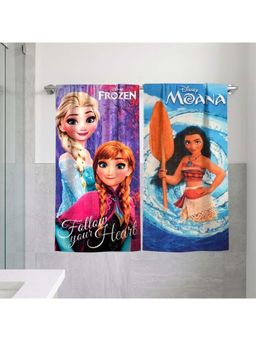 Athom Living - Frozen Sisters with Disney Mouna Mixed Themed Bath Towel Kids (Pack Of 2) (M)