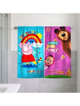 Athom Living - Masha and The Bear with Peppa Pig Themed Bath Towel Kids (Pack Of 2) (M)