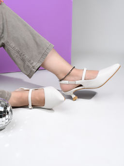 Styli - Women Solid Kitten Heeled Mules White