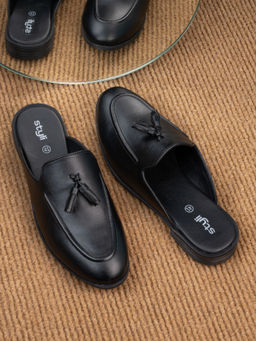 Styli - Men Black Mules with Tassel Detail