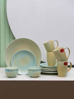 JCPL - Fine Porcelain Reactive Forest Green Dinner Set Ceramic Dinner Plates