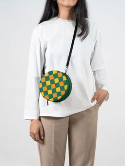 DailyObjects - Multi Green Checkerboard Orbis Crossbody Bag