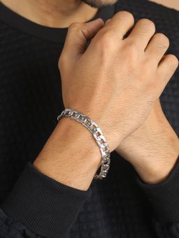 Priyaasi - Textured Link Chain Silver Plated Bracelet for Men