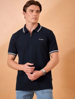 Club York - Men Navy Blue Solid Regular Fit Polo T-Shirt
