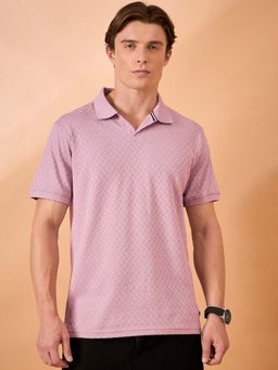 Club York - Men Pink Textured Regular Fit Polo T-Shirt