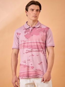 Club York - Men Pink Print Regular Fit Polo T-Shirt