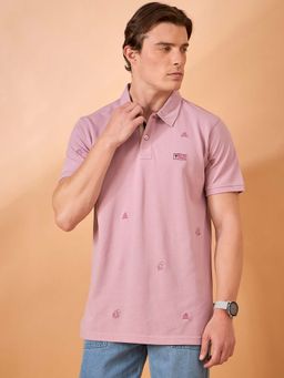 Club York - Men Light Pink Embroidery Regular Fit Polo T-Shirt