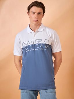 Club York - Men Blue Print Regular Fit Polo T-Shirt