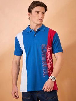 Club York - Men Blue Colorblock Regular Fit Polo T-Shirt