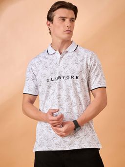 Club York - Men White Print Regular Fit Polo T-Shirt