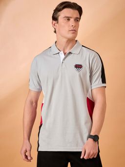 Club York - Men Grey Colorblock Regular Fit Polo T-Shirt