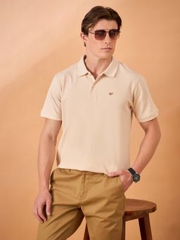 Club York - Men Beige Solid Regular Fit Polo T-Shirt