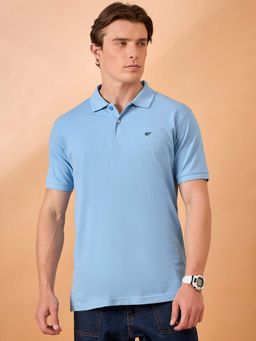 Club York - Men Light Blue Solid Regular Fit Polo T-Shirt