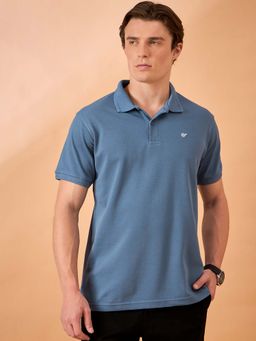 Club York - Men Mid Blue Solid Regular Fit Polo T-Shirt