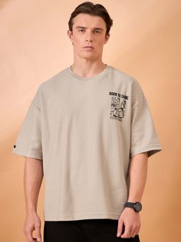 Club York - Men Beige Print Oversized T-Shirt